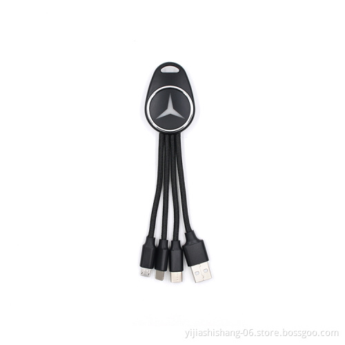 Yijiashishang 2020 New Universal Private Design 3 in 1 Charger cable With Light Up Logo OEM Shine Logo For Micro USB,iOS 8pin and USB-C